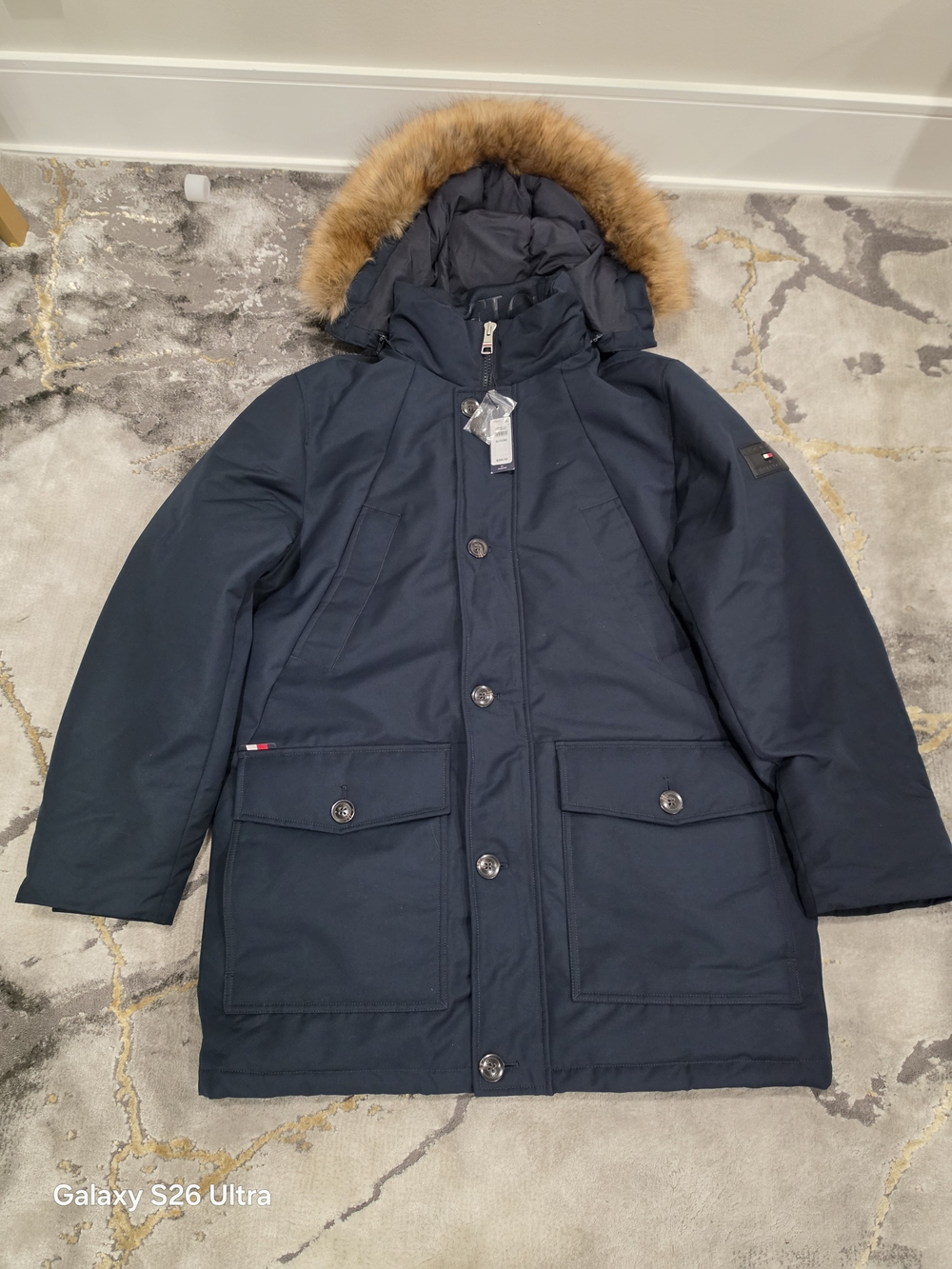 Tommy Hilfiger Navy Puffer Parka with Faux-Fur Hood Trim